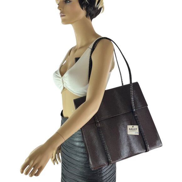 BALLY Vintage Brown Leather Braids Straps Shopper Tote Bag Made in Italy - Picture 16 of 16